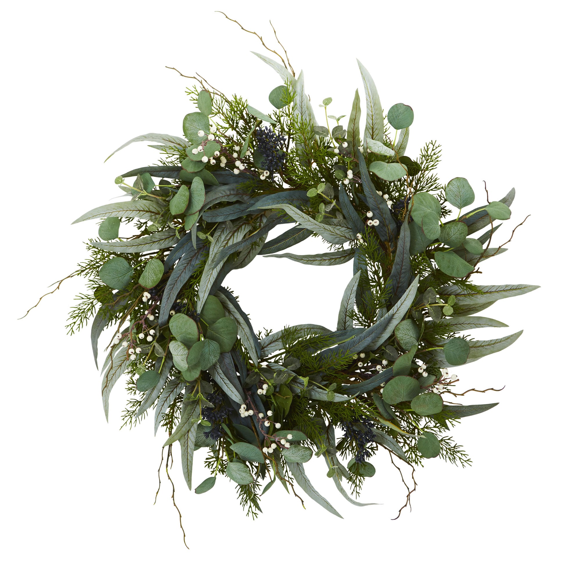 24” Eucalyptus and Mixed Greens Artificial Wreath-Nautical Decor and Gifts