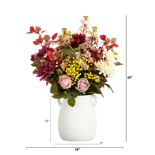 25” Mixed Flower Arrangement in Ceramic Vase-Faux Plant-Nautical Decor and Gifts