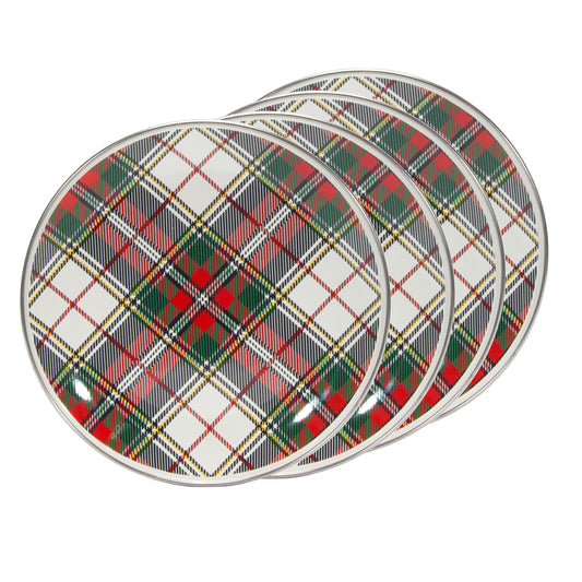 Plaid Enamel Sandwich Plates - Set of 4-Plate-Nautical Decor and Gifts