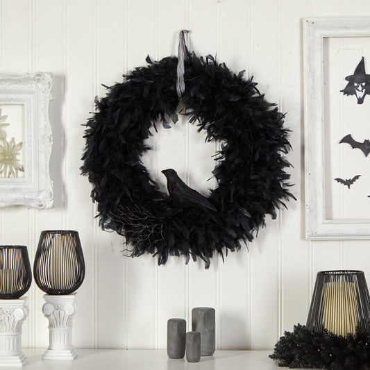 30" Halloween Raven Feather Wreath-Nautical Decor and Gifts