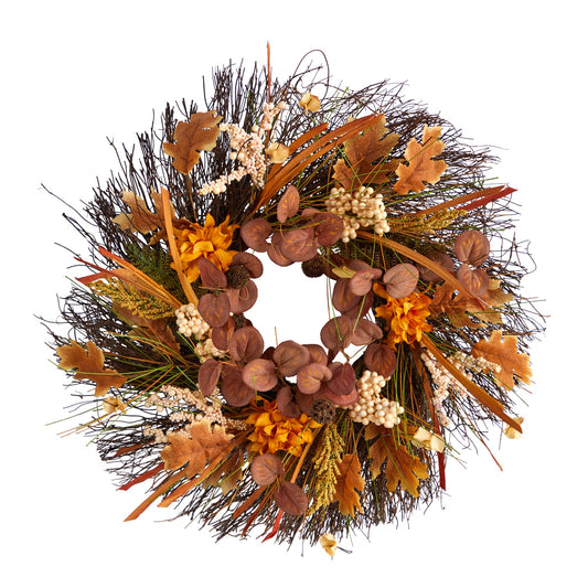 22” Autumn Dahlia and Berries Artificial Fall Wreath-Nautical Decor and Gifts