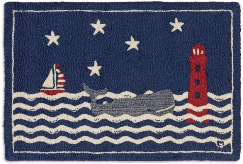 Wavy Whale 2' x 3' Hooked Rug-2x4 Rug-Nautical Decor and Gifts