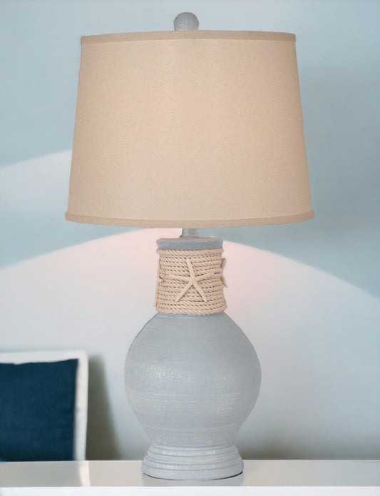 Weathered Seaside Villa Round Pot w/ Rope and Starfish Lamp
